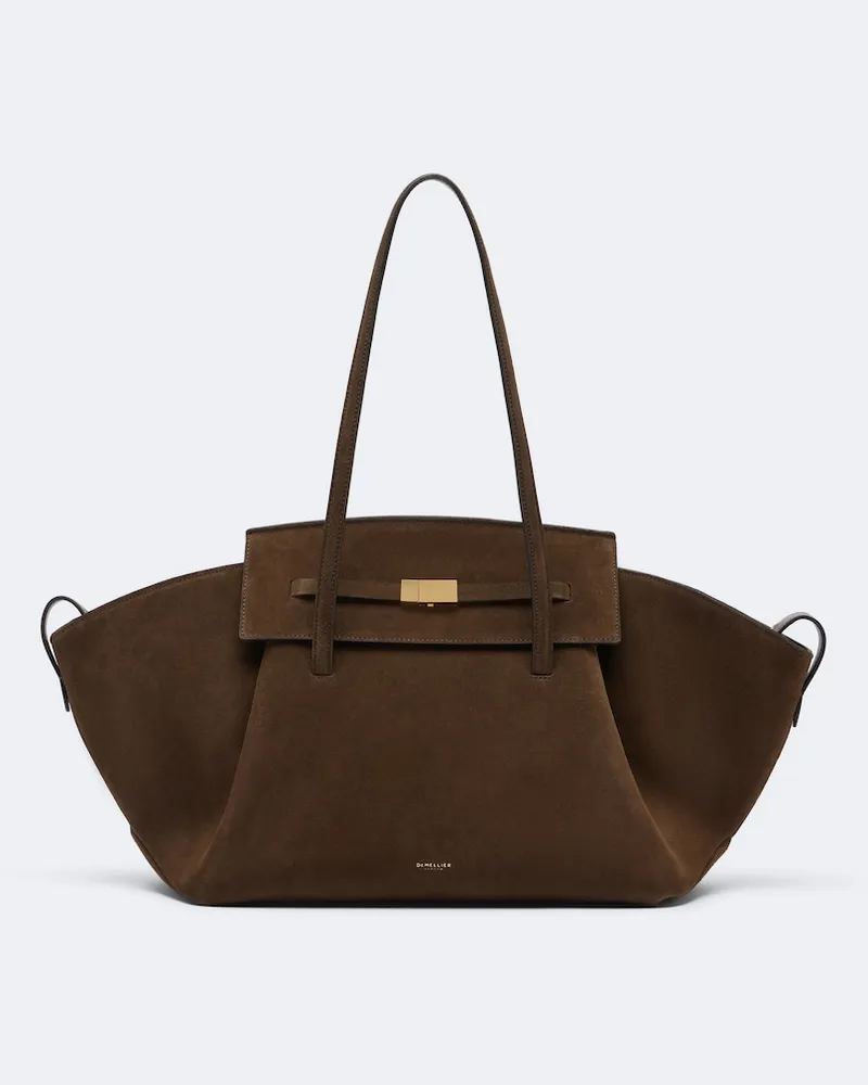 DeMELLIER Schultertasche Brooklyn Large aus Veloursleder Braun