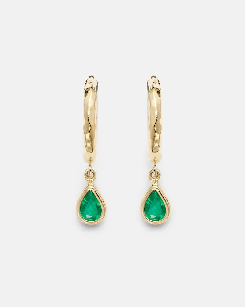 Octavia Elizabeth Ohrringe Charmed Micro Gabby aus 18kt Gelbgold mit Smaragden Multicolor
