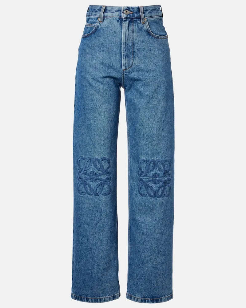 Loewe Mid-Rise Wide-Leg Jeans Anagram Blau