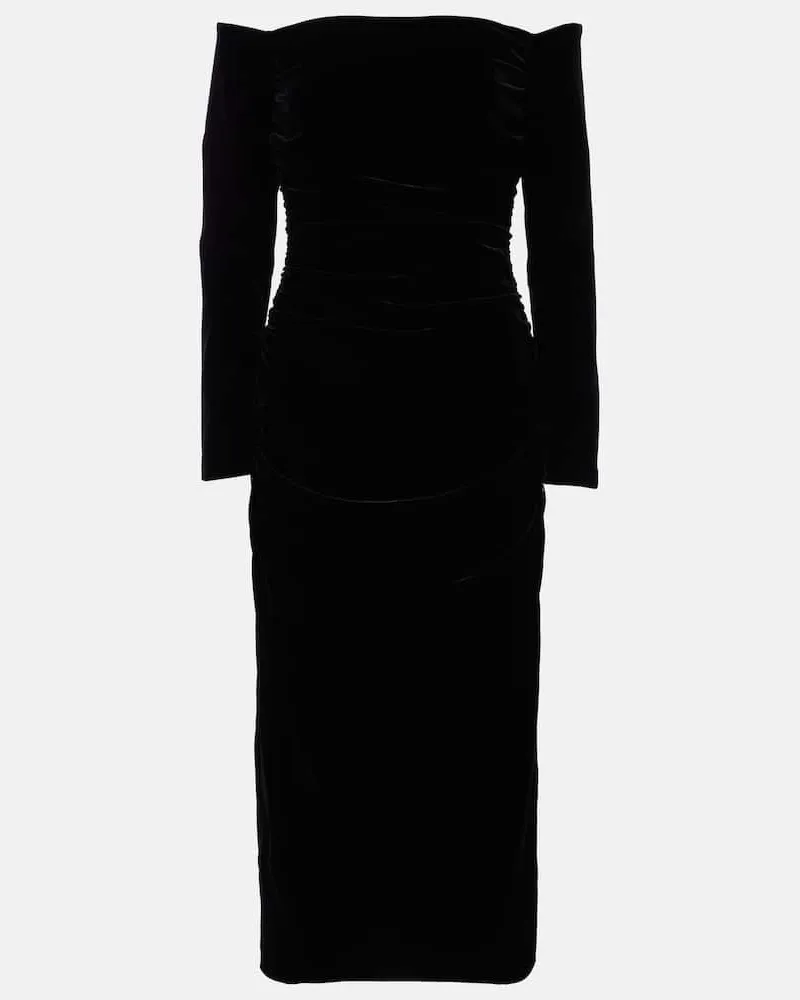 Carolina Herrera New York Off-Shoulder-Midikleid aus Samt Schwarz
