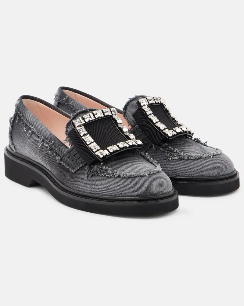 Roger Vivier Verzierte Loafers Viv' Rangers aus Denim Grau