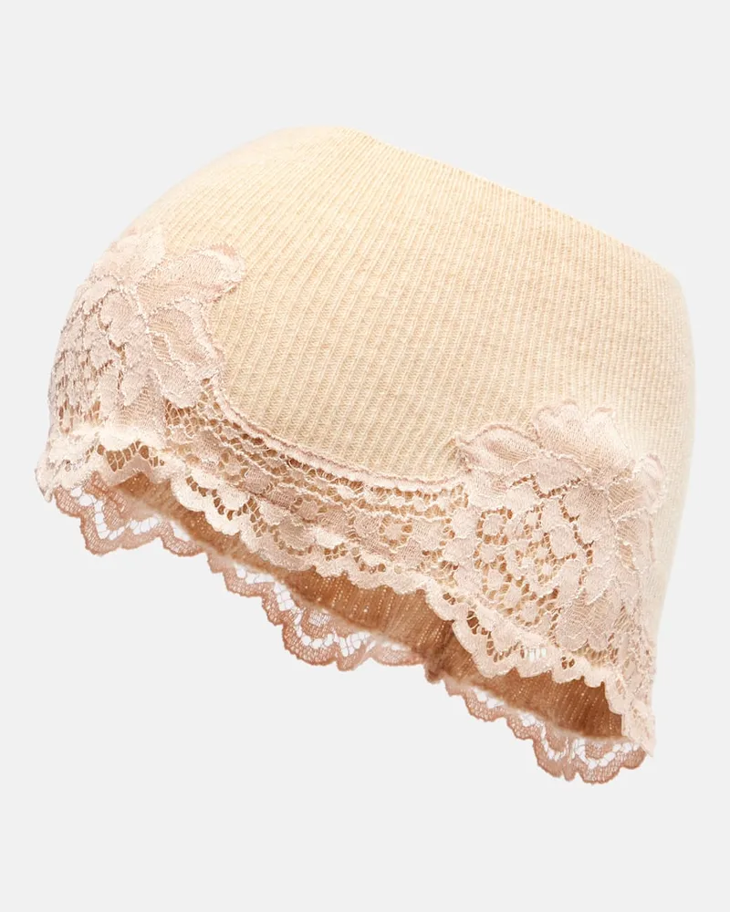 Valentino Garavani Stirnband aus Kaschmir mit Spitze Beige