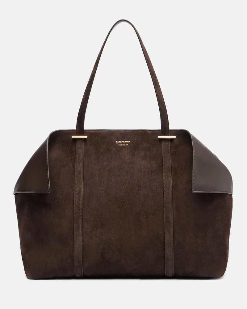 Ferragamo Tote Bag Scarf Large aus Veloursleder Braun
