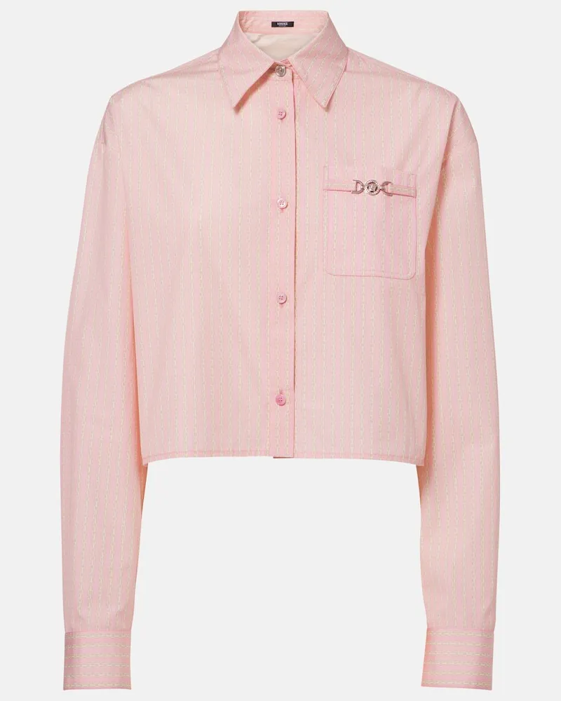 Versace Cropped-Hemd Chain Pinstripe aus Baumwollpopeline Pink