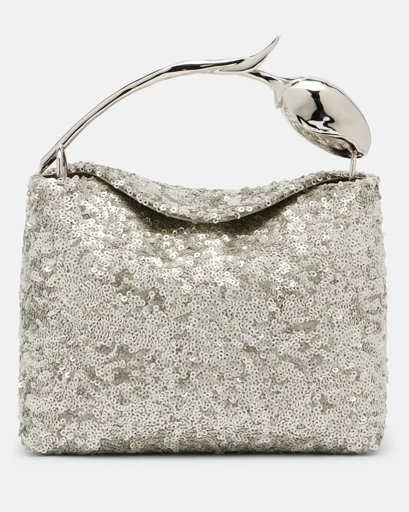 Erdem Henkeltasche Bloom Mini mit Pailletten Silber