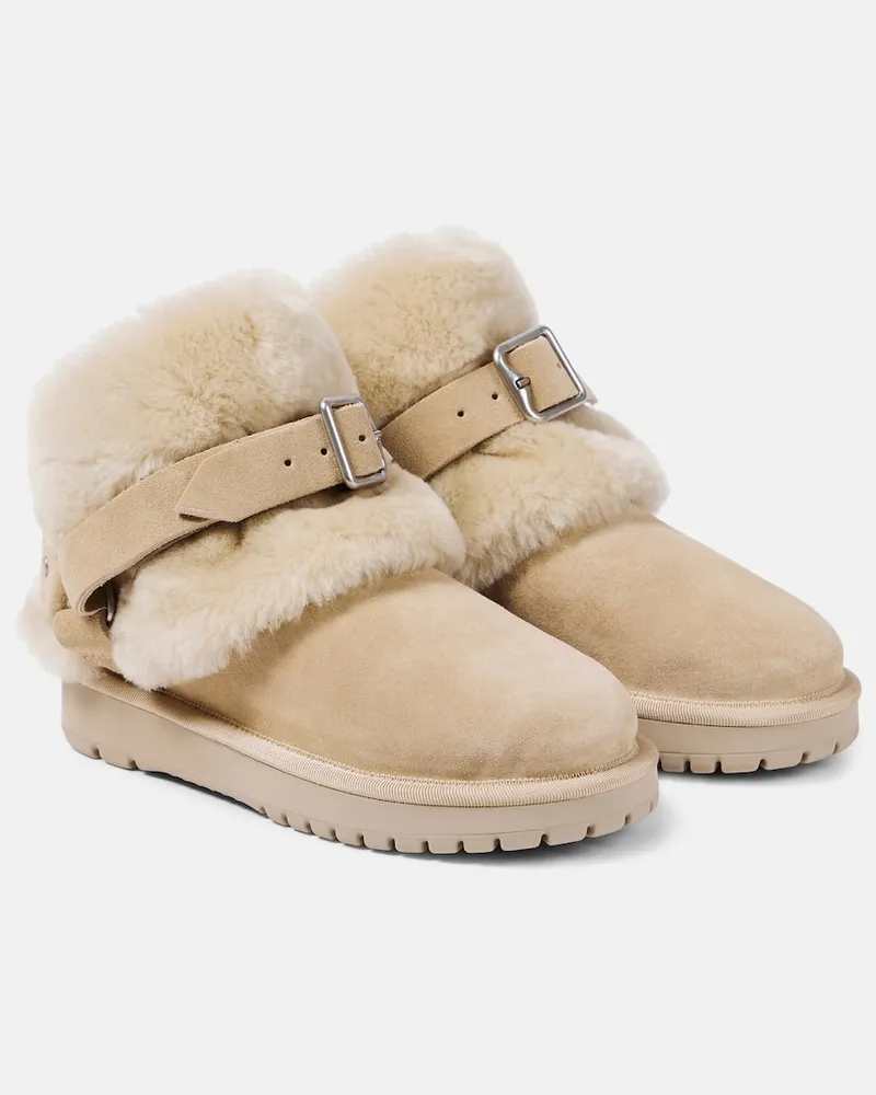Burberry Ankle Boots aus Veloursleder mit Shearling Grün
