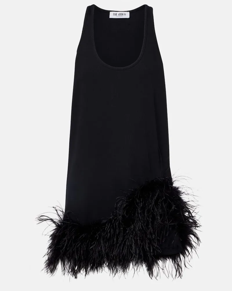 ATTICO Minikleid aus Rippstrick mit Federn Schwarz