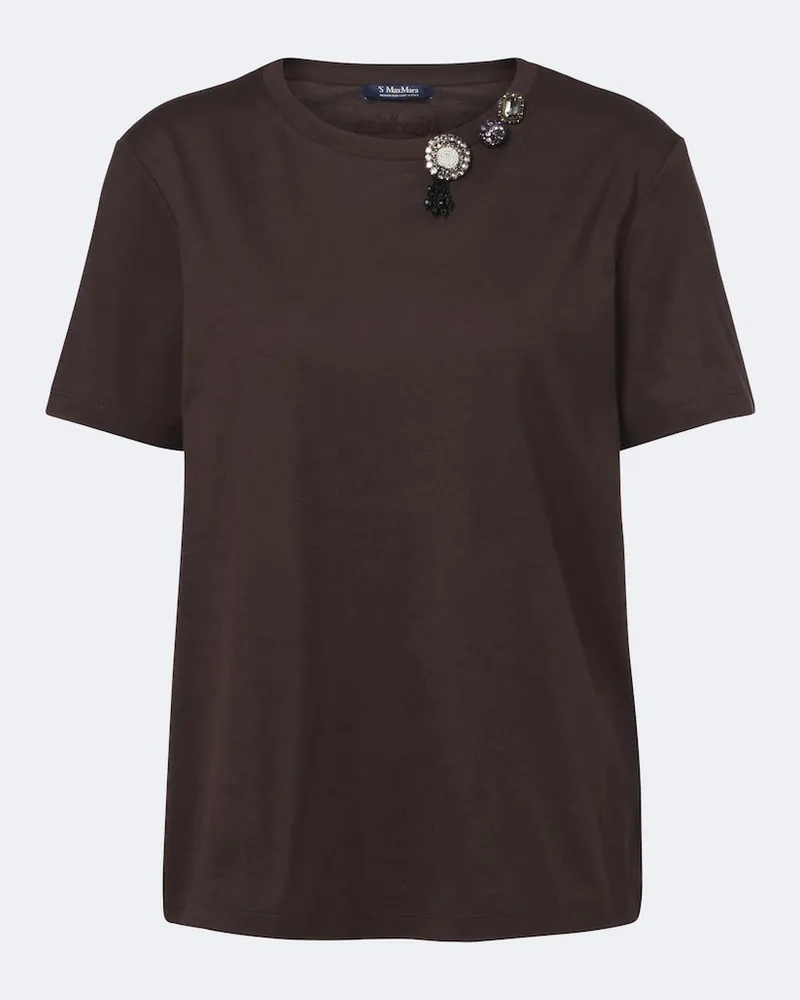 Max Mara Verziertes T-Shirt aus einem Baumwollgemisch Braun