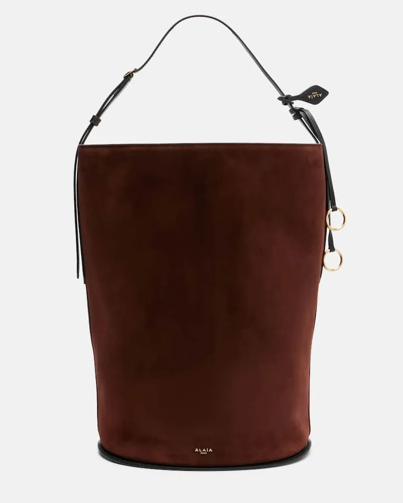Alaïa Alaïa Bucket Bag Hip Large aus Veloursleder Braun