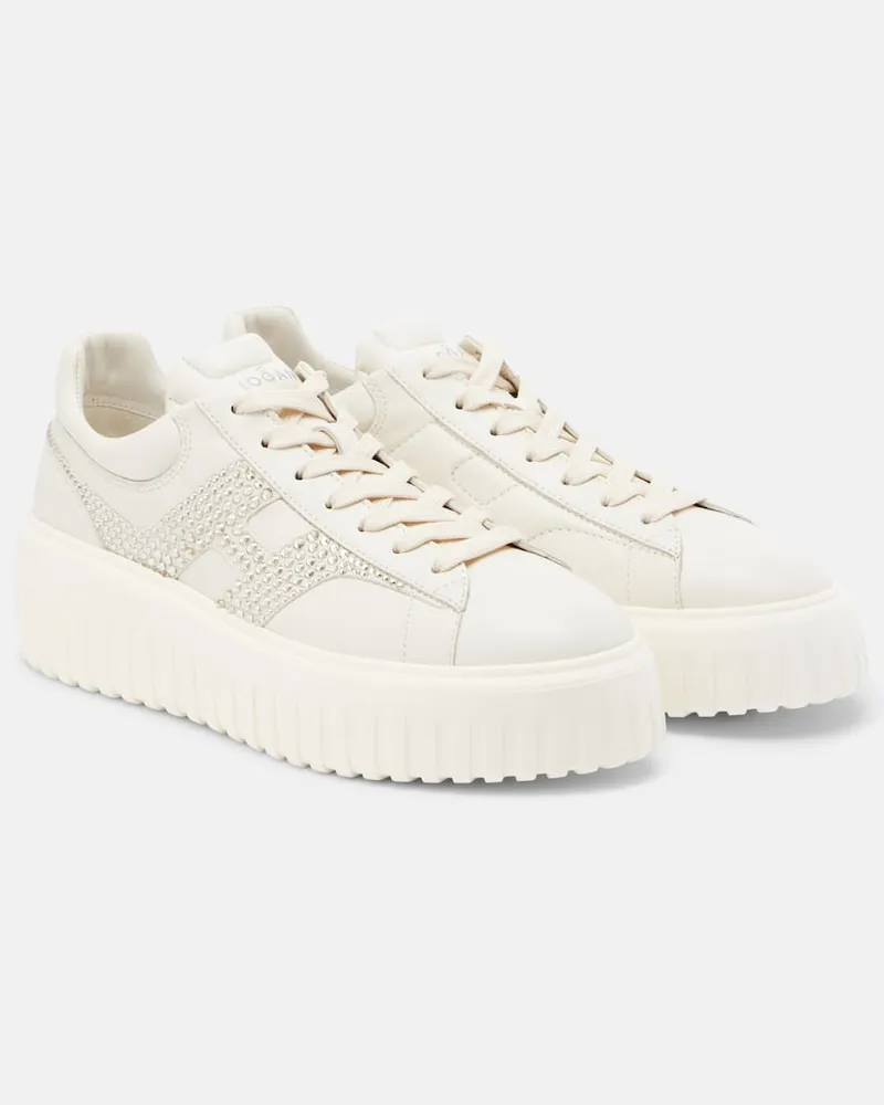 Hogan Sneakers H-Stripes aus Leder mit Kristallen Weiß