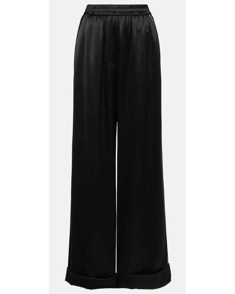 Dolce & Gabbana Weite High-Rise-Hose aus einem Seidengemisch Schwarz