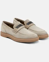 Brunello Cucinelli Verzierte Loafers aus Veloursleder Grau