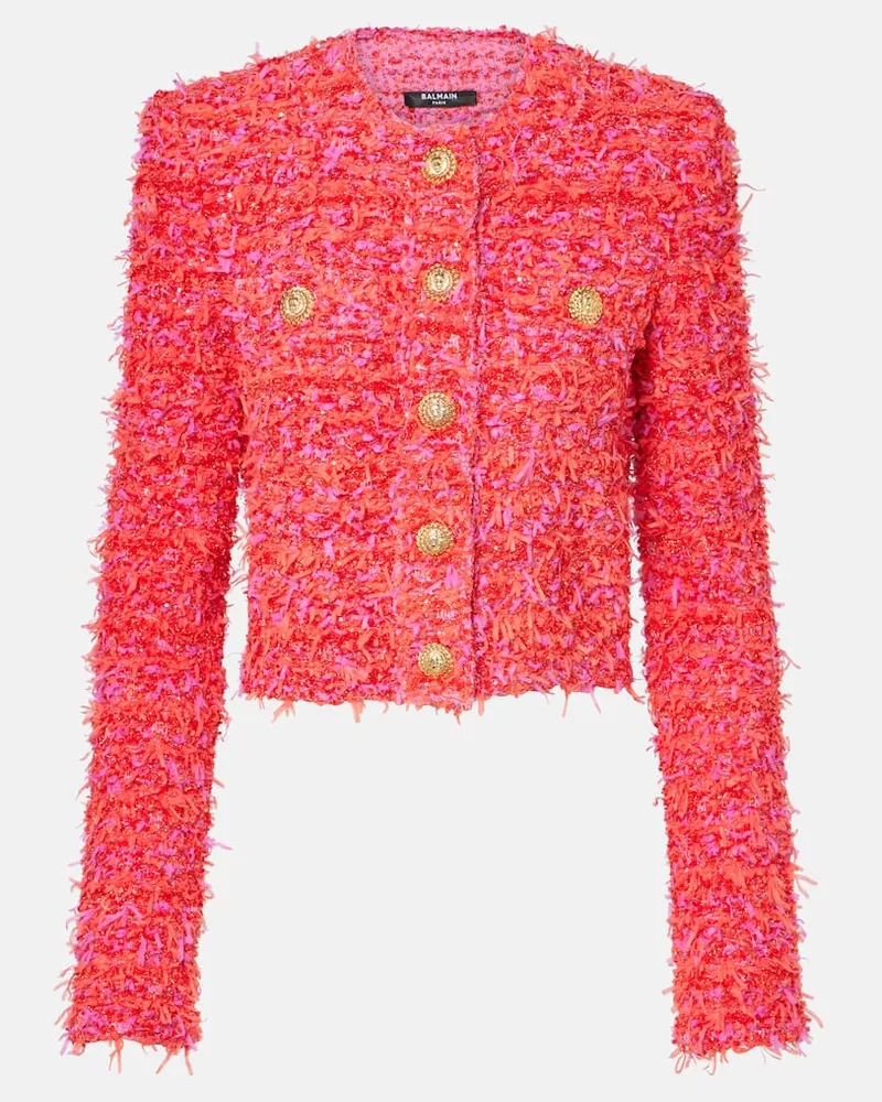 Balmain Cropped-Jacke aus Tweed mit Pailletten Rosa