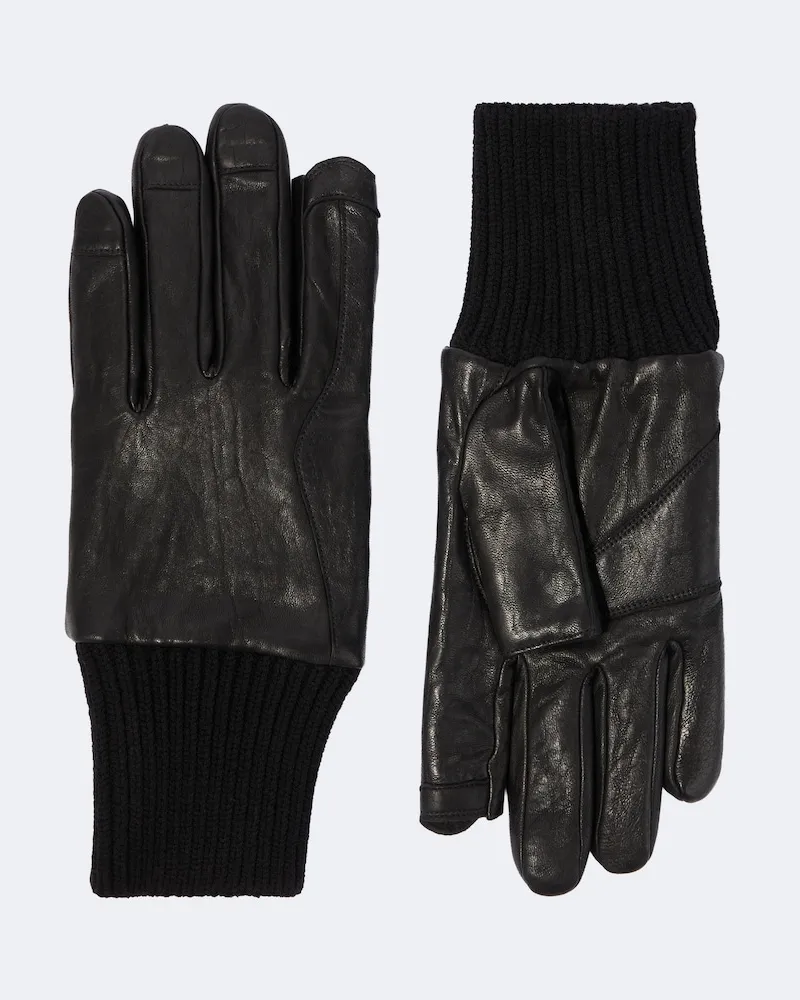 Rick Owens Handschuhe aus Leder mit Rippstrick Schwarz