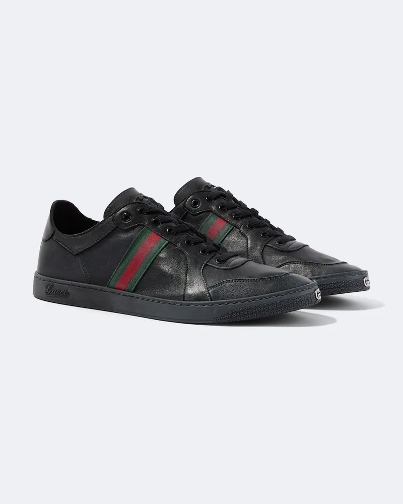 Gucci Sneakers Stretch Web Stripe aus Leder Schwarz