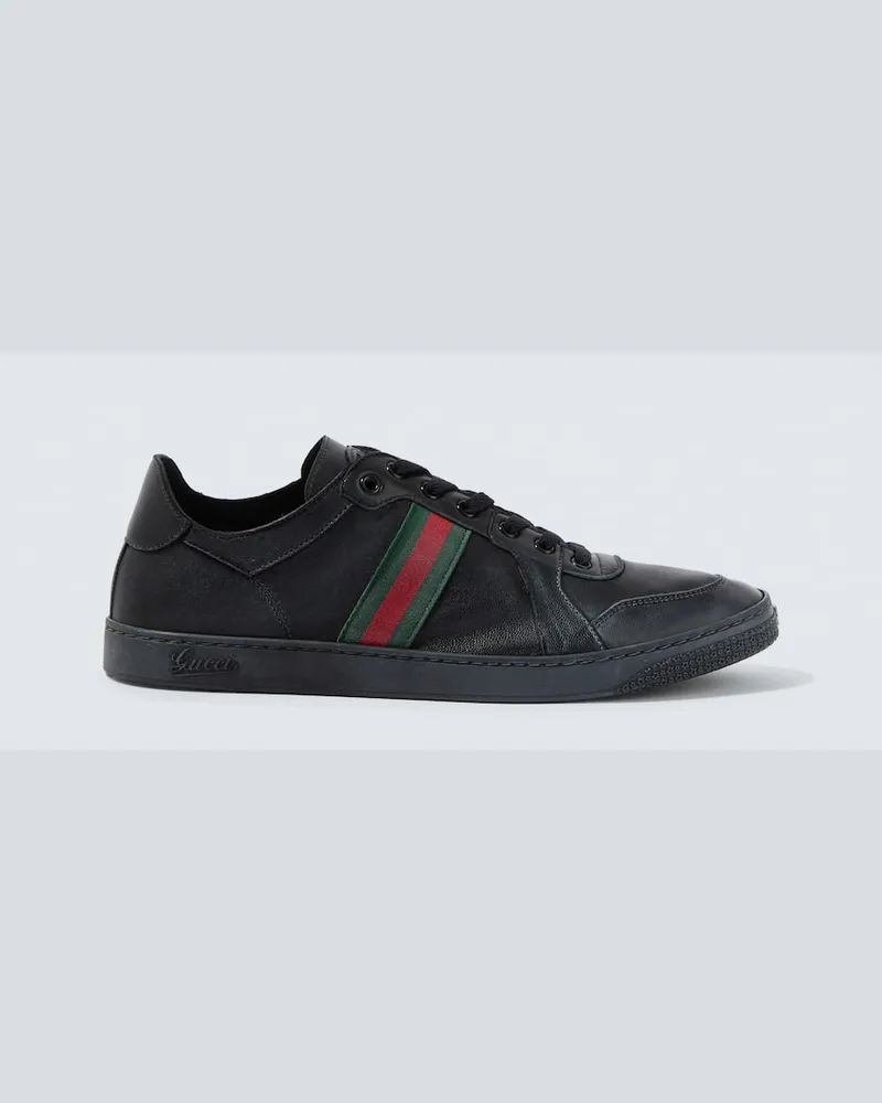 Gucci Sneakers Stretch Web Stripe aus Leder Schwarz