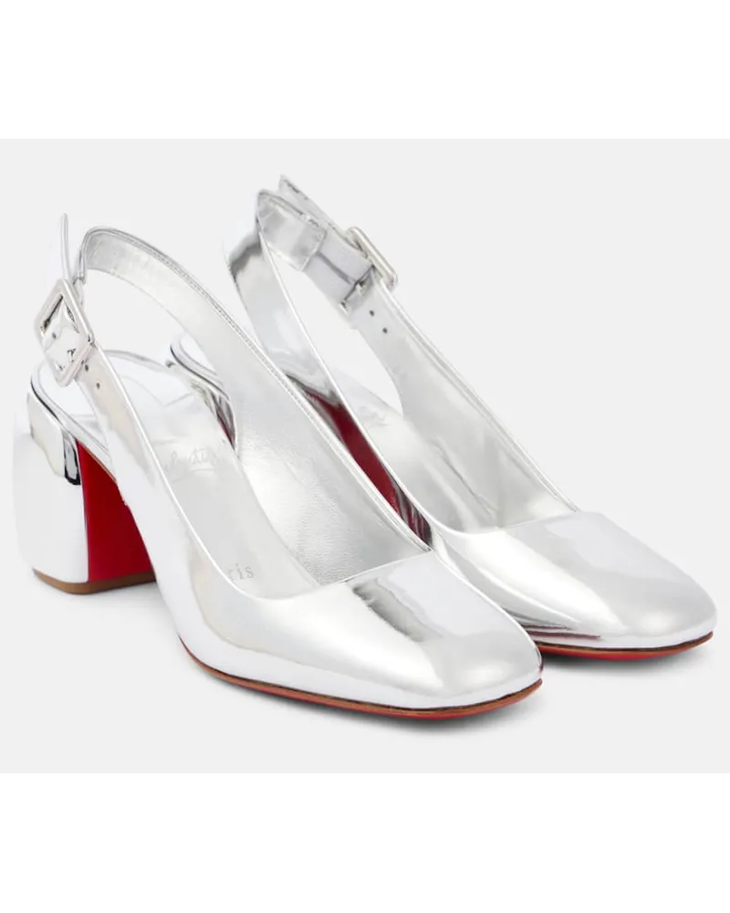 Christian Louboutin Slingback-Pumps Minny 70 aus Metallic-Leder Silber