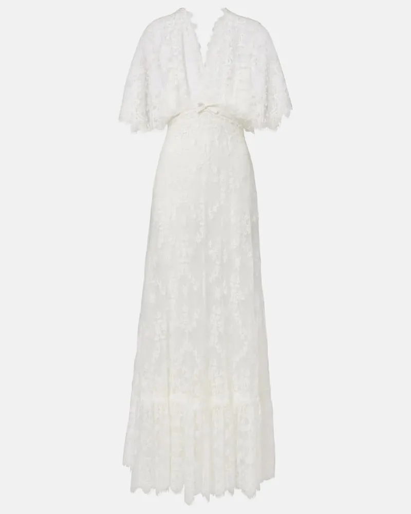 Elie Saab Bestickte Robe aus Spitze Weiß