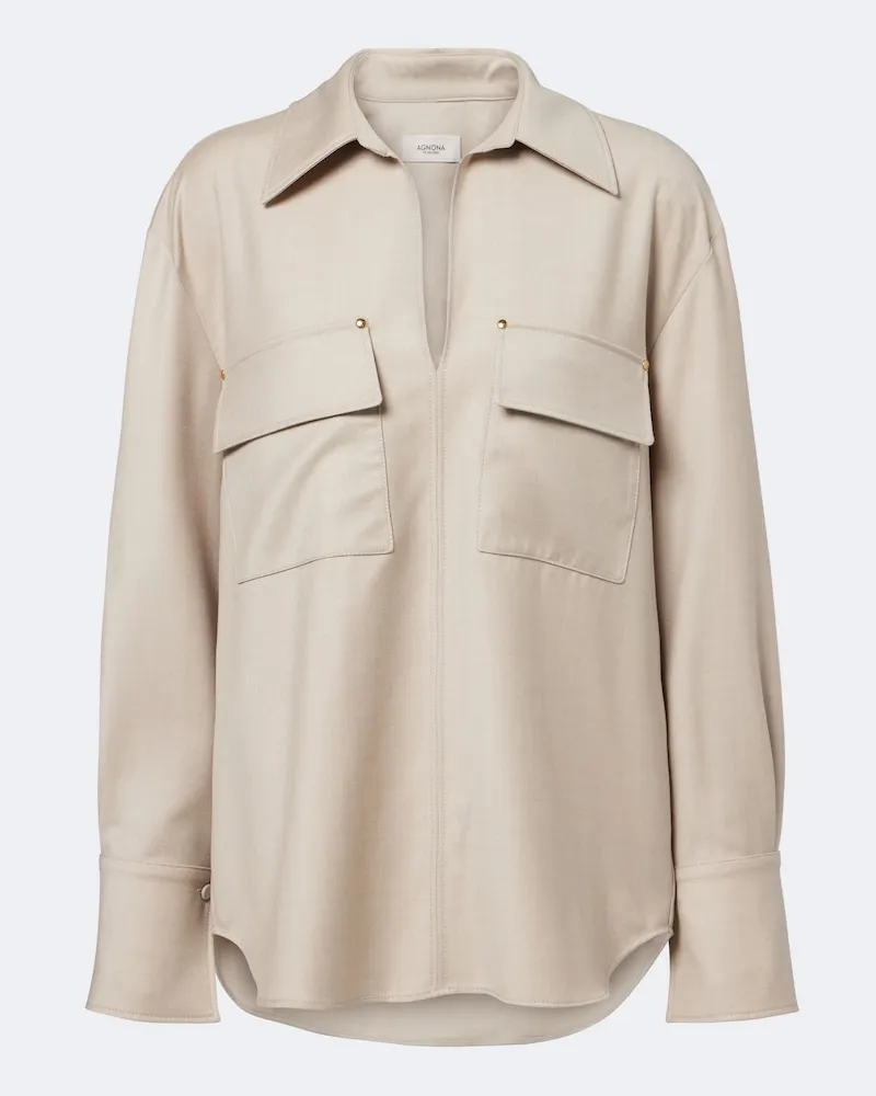 AGNONA Verziertes Hemd aus Wolle Beige