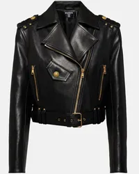 Balmain Cropped-Bikerjacke aus Leder Schwarz