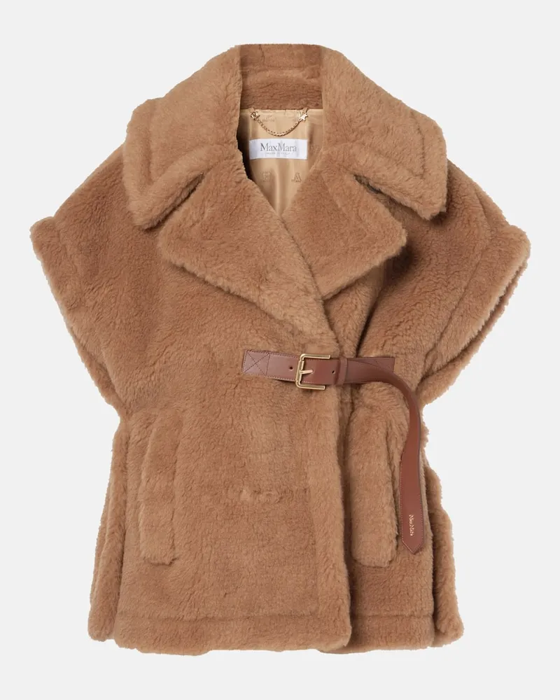 Max Mara Cape Newabaco aus Teddyfleece mit Leder Braun