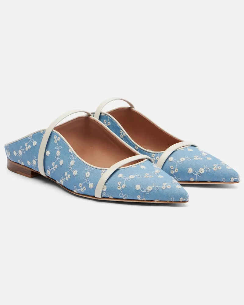 Malone Souliers Slippers Maureen aus Denim mit Leder Blau