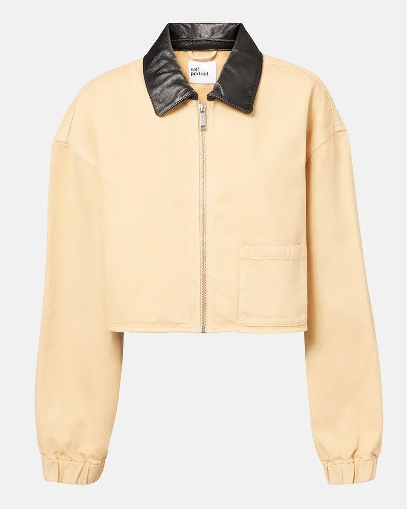Self-Portrait Jeansjacke mit Leder Beige