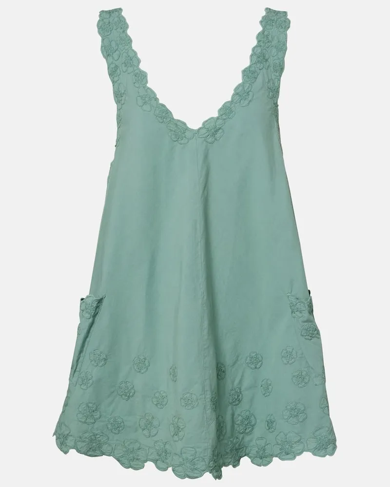 Juliet Dunn Besticktes Minikleid aus Baumwollpopeline Grün