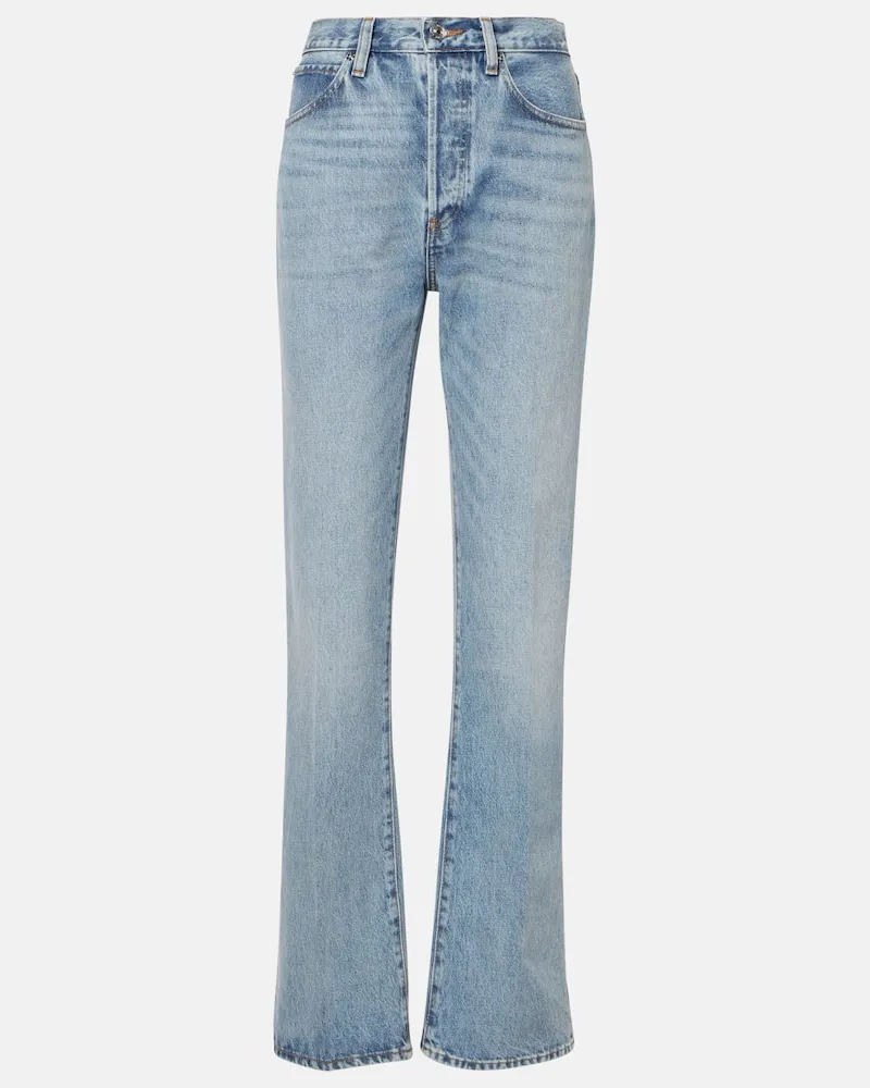 Frame Denim High-Rise Straight Jeans The Vertical Blau