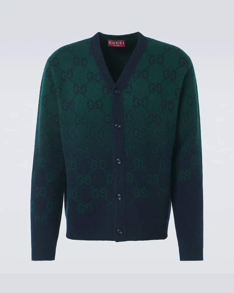 Gucci Cardigan GG aus Woll-Jacquard Grün