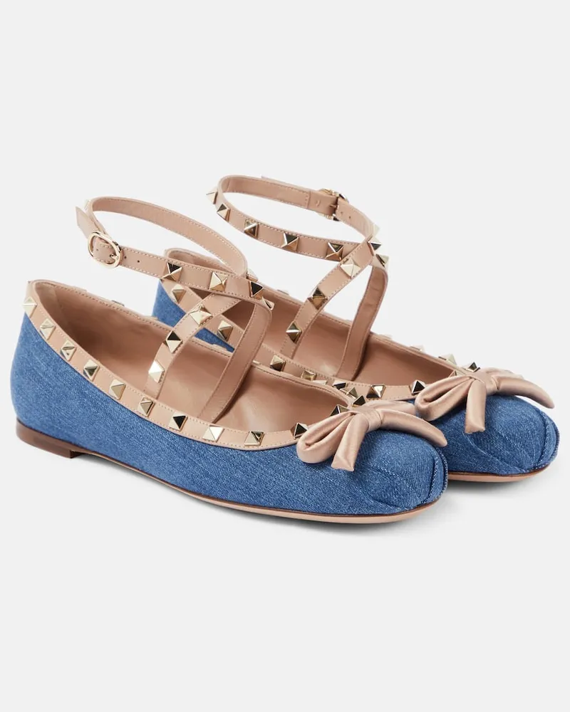 Valentino Garavani Ballerinas Rockstud aus Denim Blau