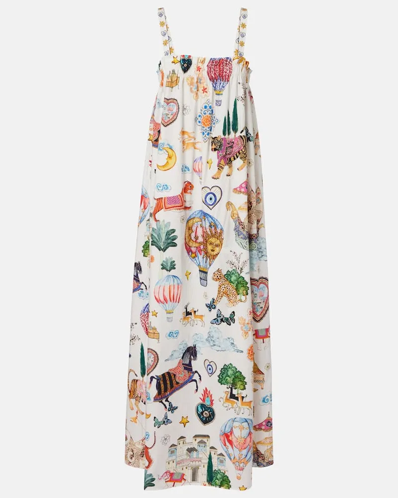 Camilla Verziertes Maxikleid aus Baumwolle Weiß