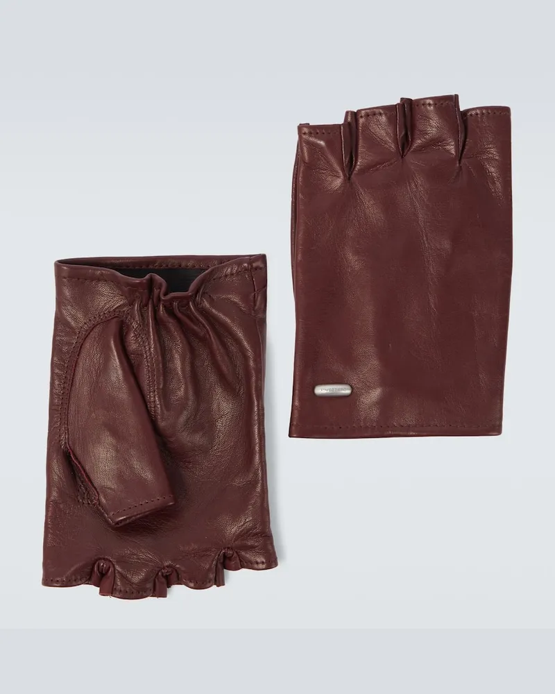 Our Legacy Handschuhe Biker aus Leder Burgunderrot
