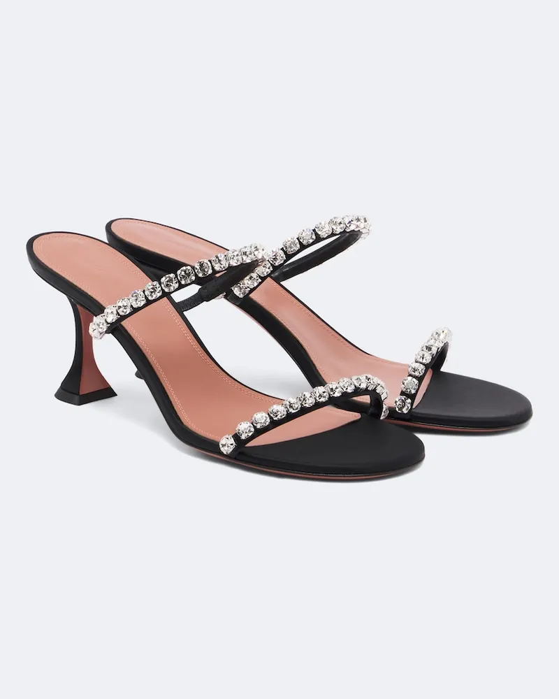 Amina Muaddi Pantoletten Gigi aus Satin mit Kristallen Schwarz