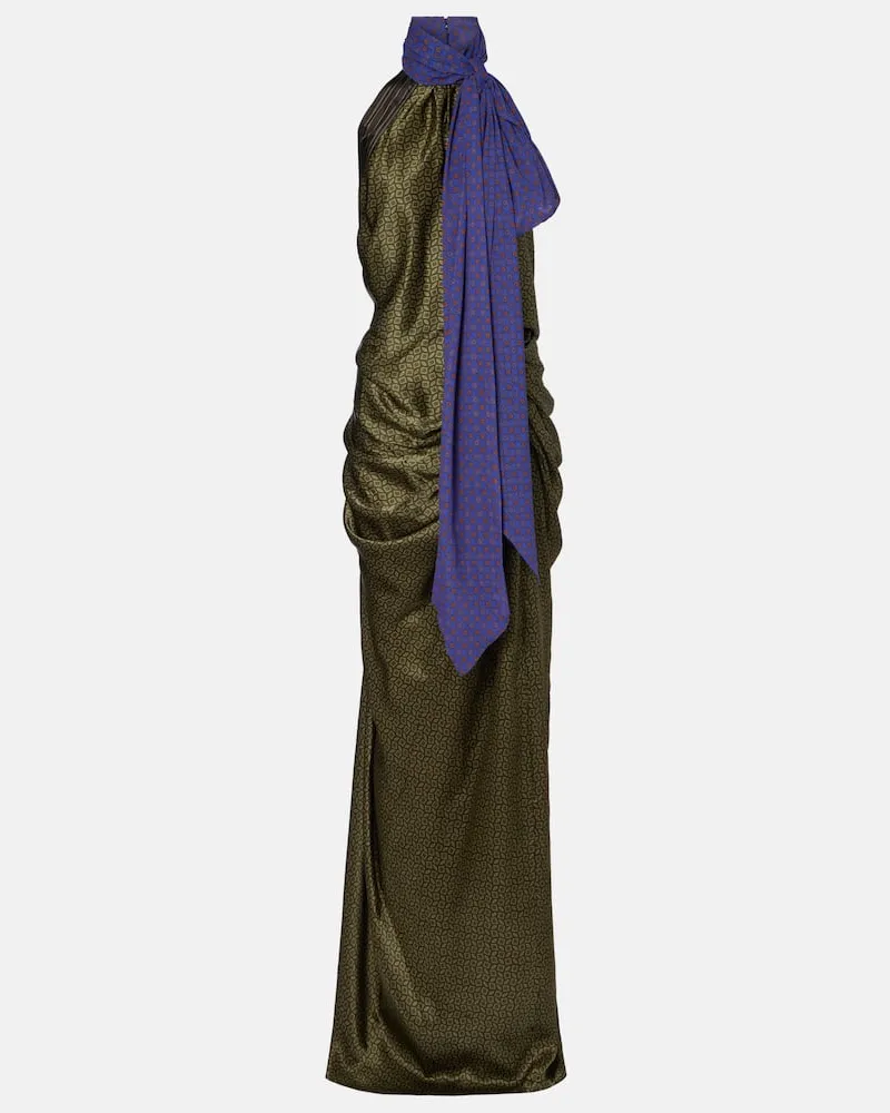 Dries van Noten Bedruckte Robe aus Seidensatin Grün