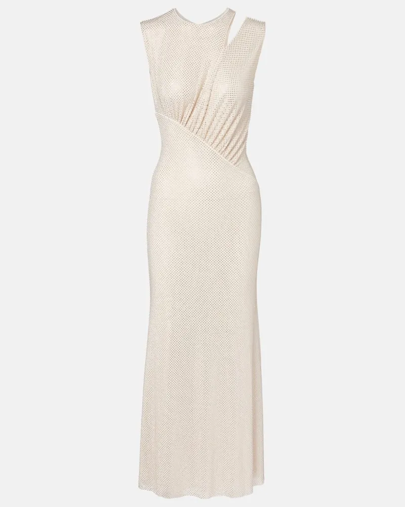 Self-Portrait Midikleid mit Kristallen Beige