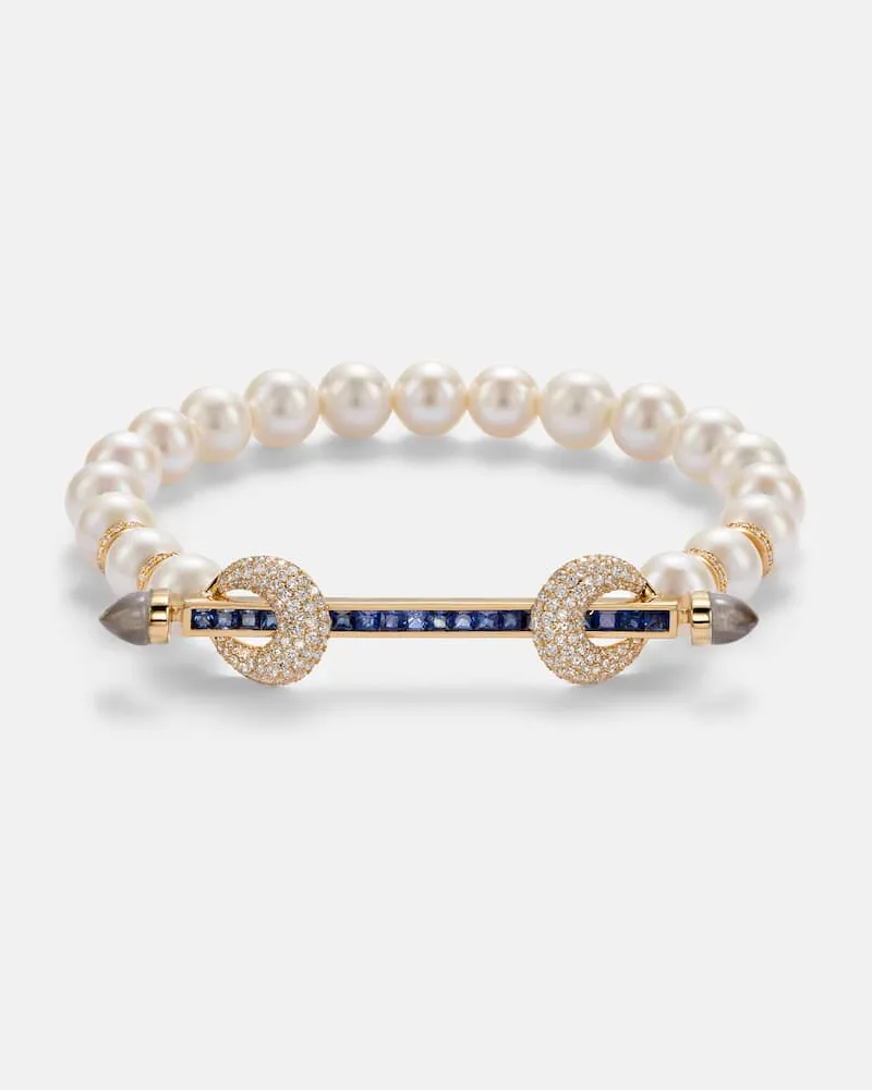 Ananya Armband Chakra aus Süßwasserperlen mit 18kt Gelbgold (750/1000), Diamanten, Saphiren und Quarz Gold