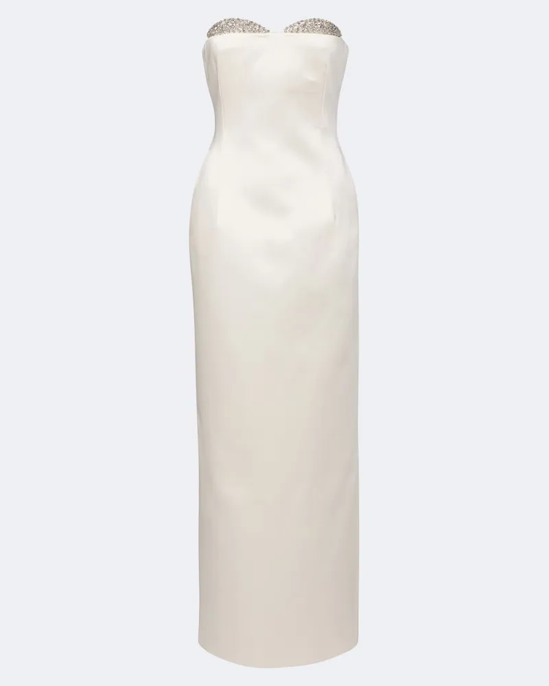 The New Arrivals Ilkyaz Ozel Verzierte Robe Noelie aus Satin Weiß
