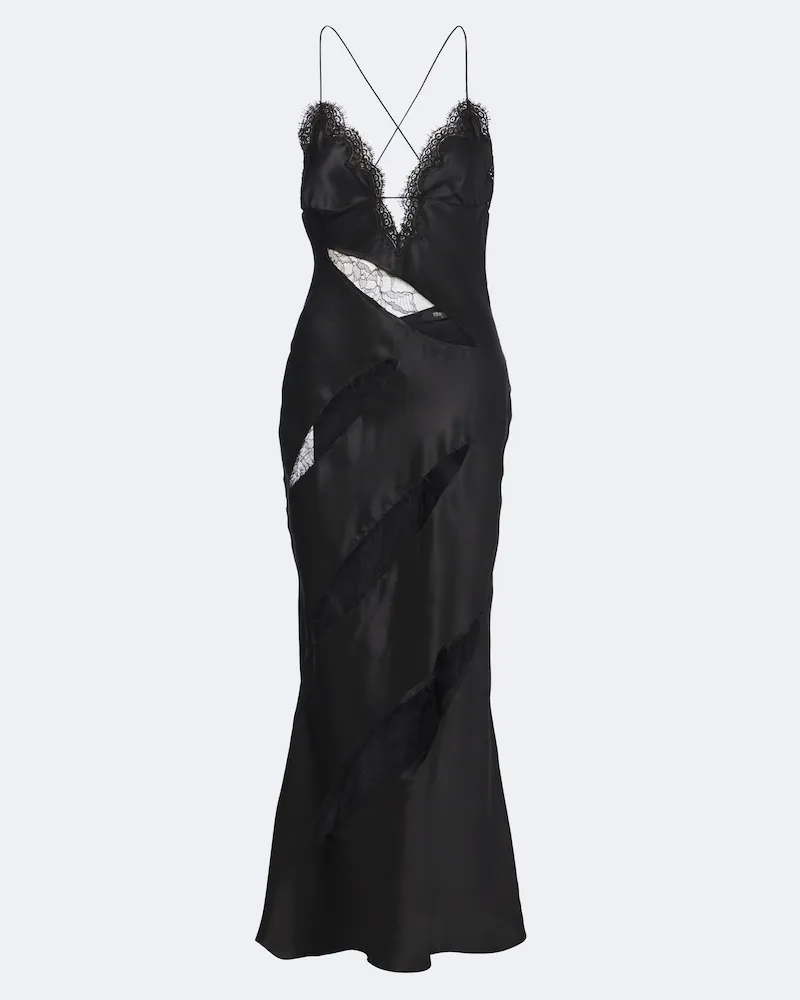 Roberto Cavalli Slipdress aus Seidensatin mit Spitze Schwarz
