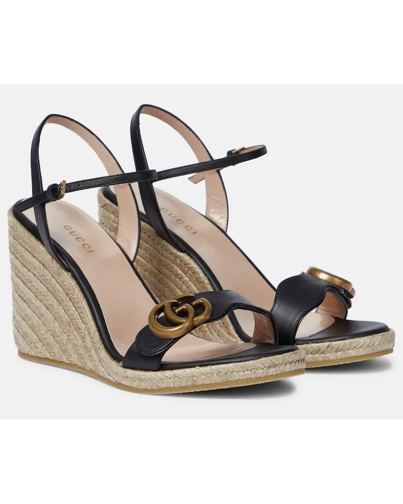 Gucci Wedge-Sandalen aus Leder Schwarz