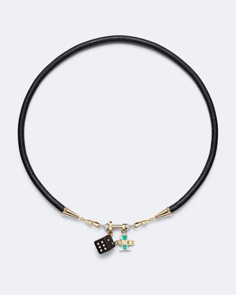 Marie Lichtenberg Halskette Dado & One aus 18kt Gelb- und Weißgold mit Diamanten und Smaragden Schwarz