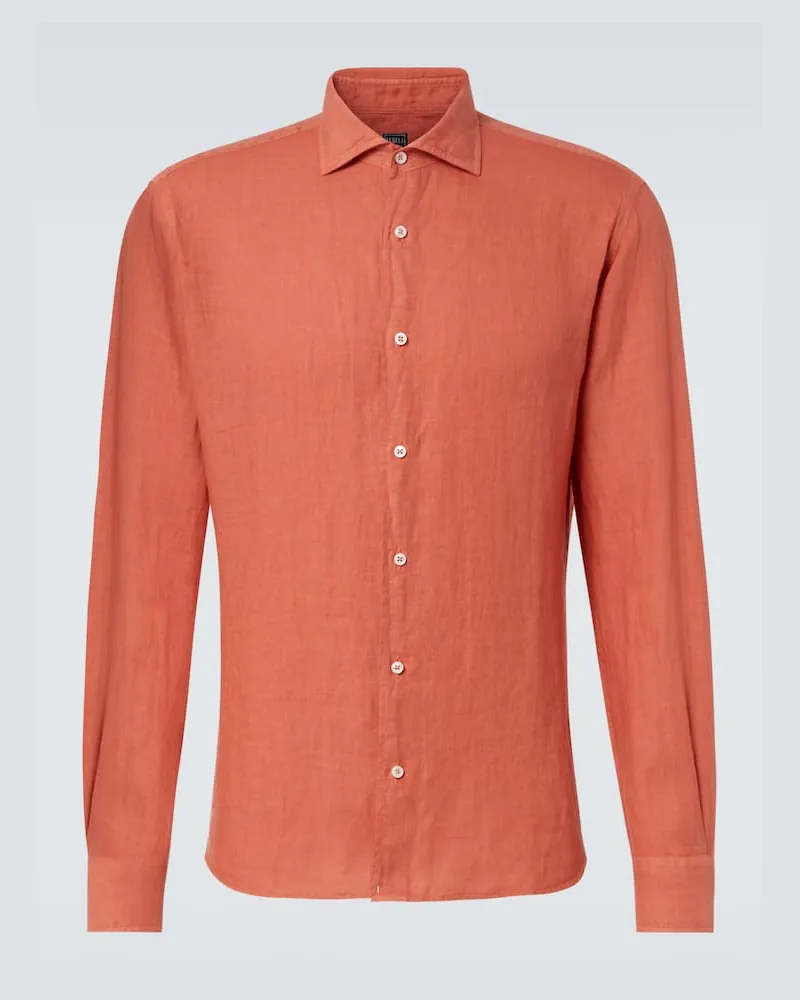 Fedeli Oxford-Hemd aus Leinen Orange