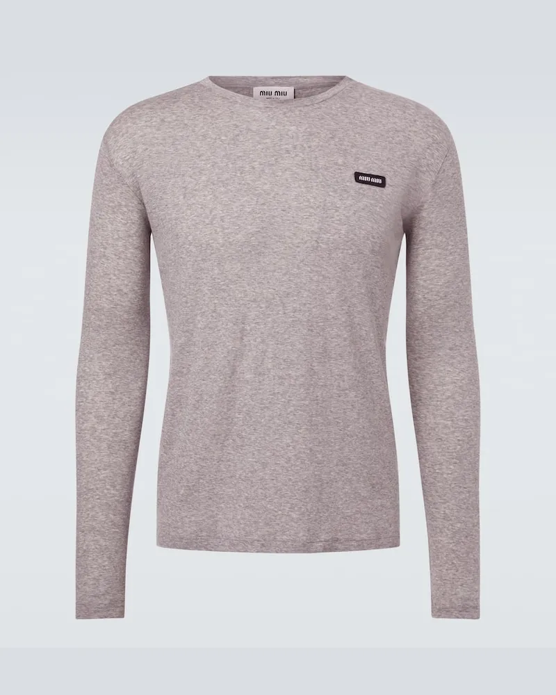 Miu Miu Longsleeve aus Baumwoll-Jersey Grau