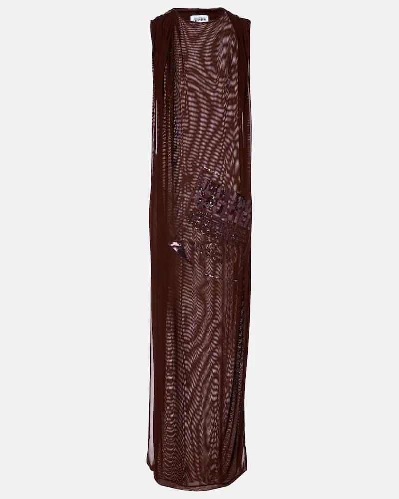 Jean Paul Gaultier Maxikleid aus Tüll mit Pailletten Burgunderrot