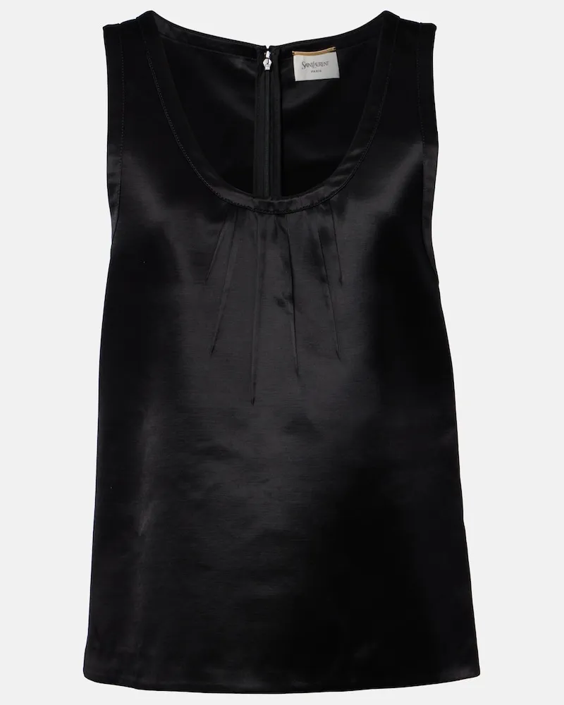 Saint Laurent Top Cassandre aus Satin Schwarz
