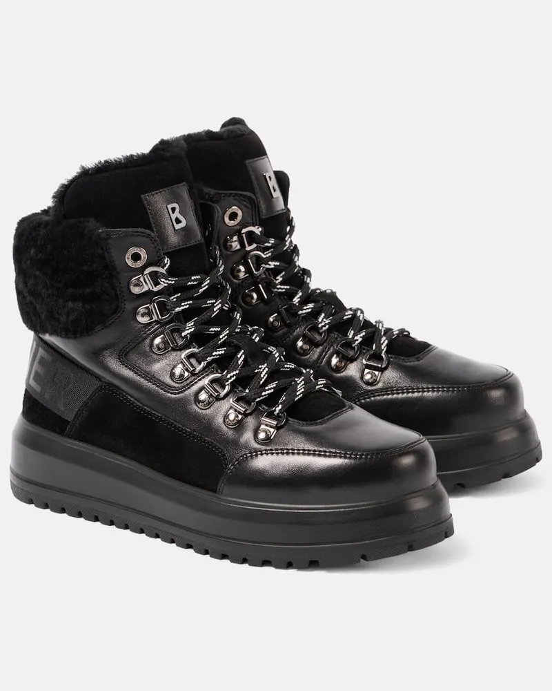 Bogner Schnürstiefel aus Leder mit Shearling Schwarz