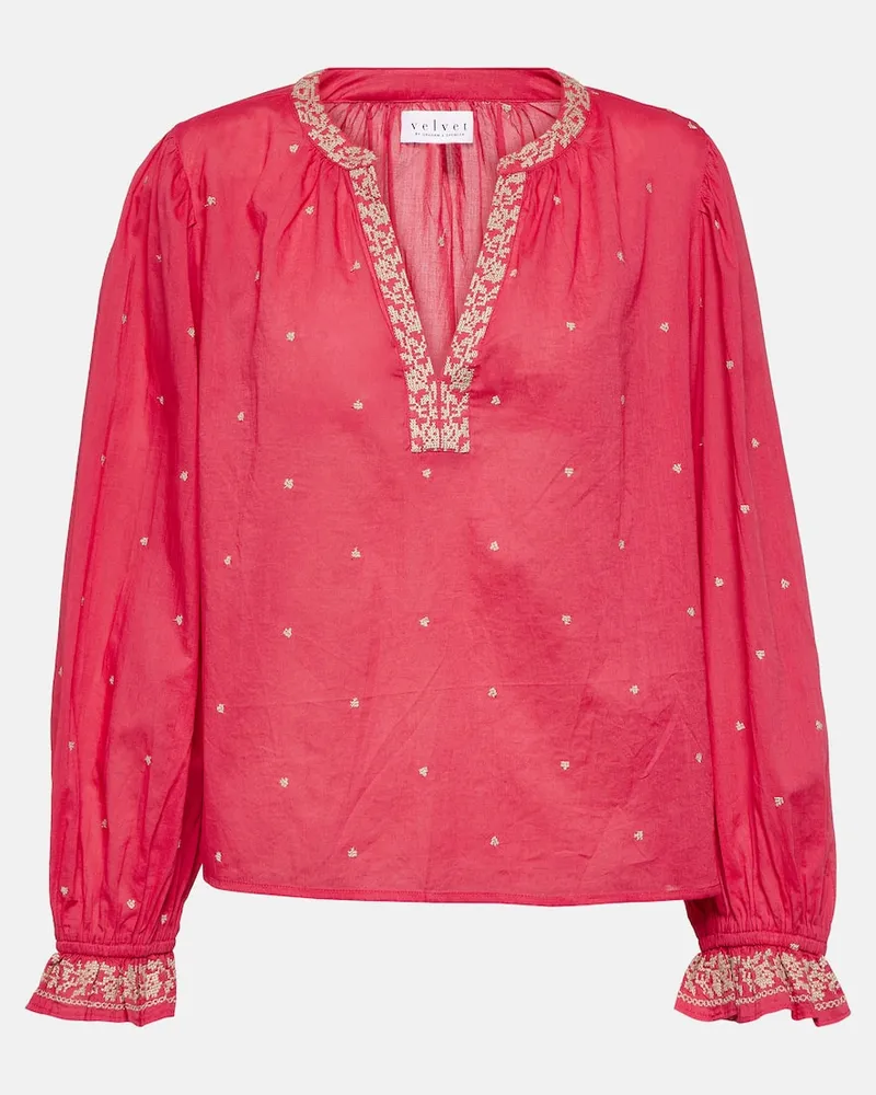Velvet Besticktes Top Ania aus Baumwolle Rosa