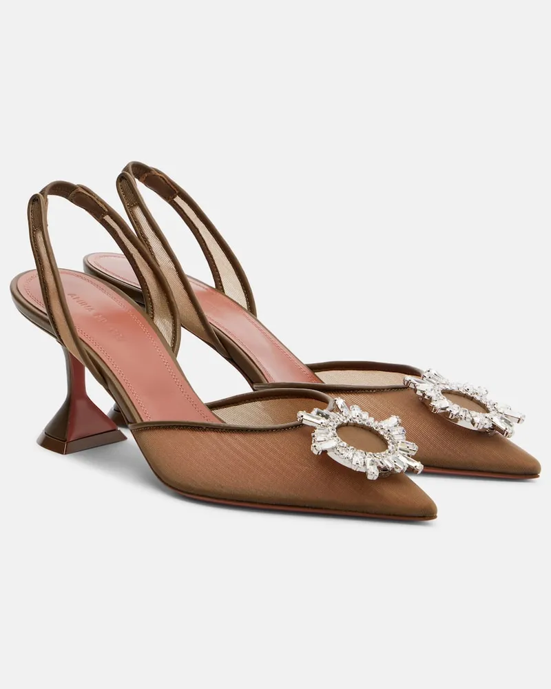Amina Muaddi Slingback-Pumps Begum aus Mesh mit Kristallen Braun