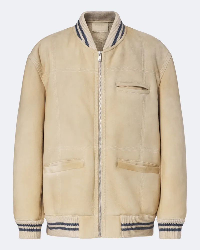 Prada Bomberjacke aus Shearling mit Wolle Beige