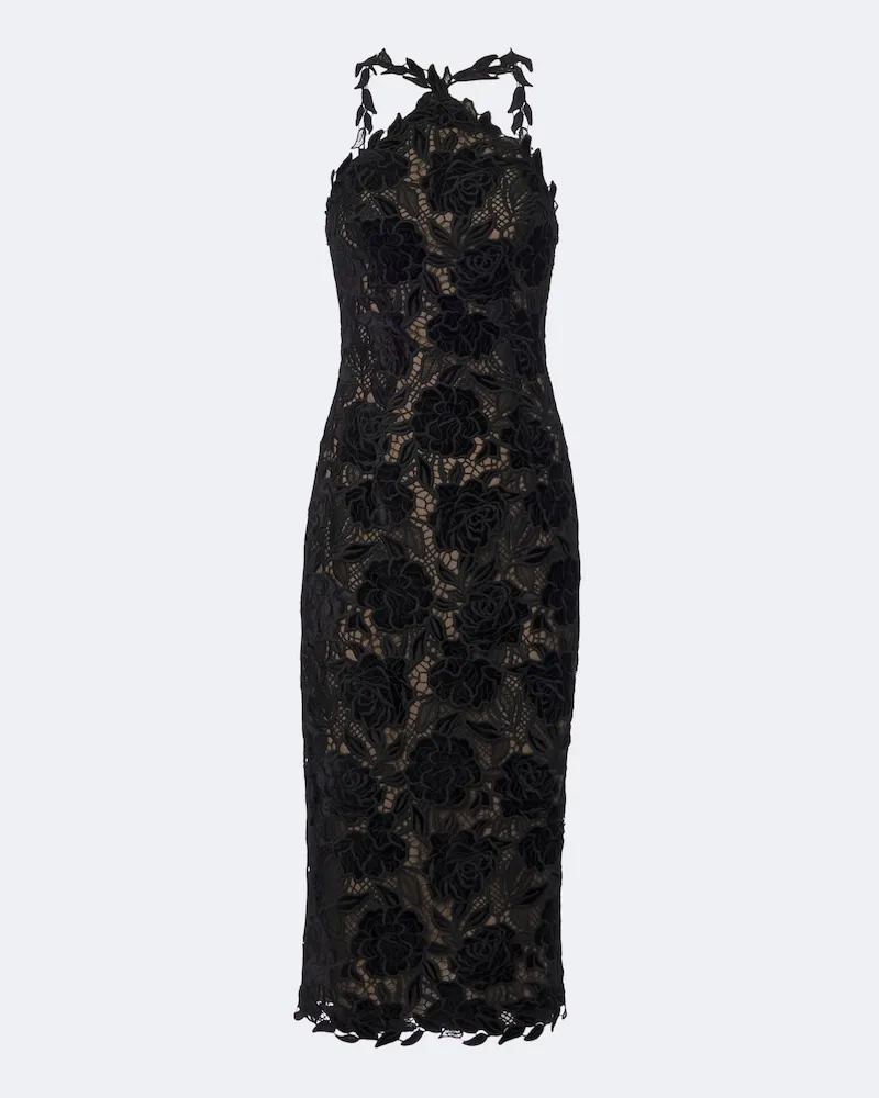 Carolina Herrera New York Cocktailkleid aus Guipure-Spitze Schwarz